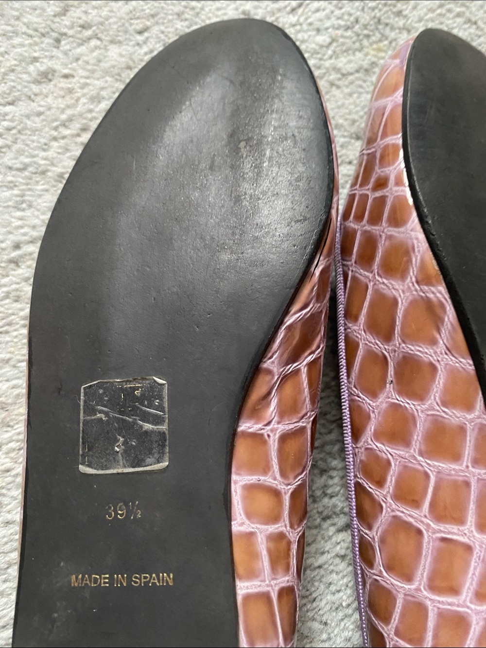 French Sole Brown Croc Ballet Flats with Lilac Trim - Picture 14 of 15